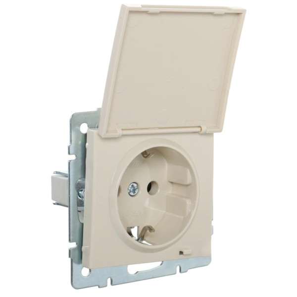 Розетка Lezard Rain (703-0388-123B) с крышкой с з/к ПБТ (кремовая) - фото №1