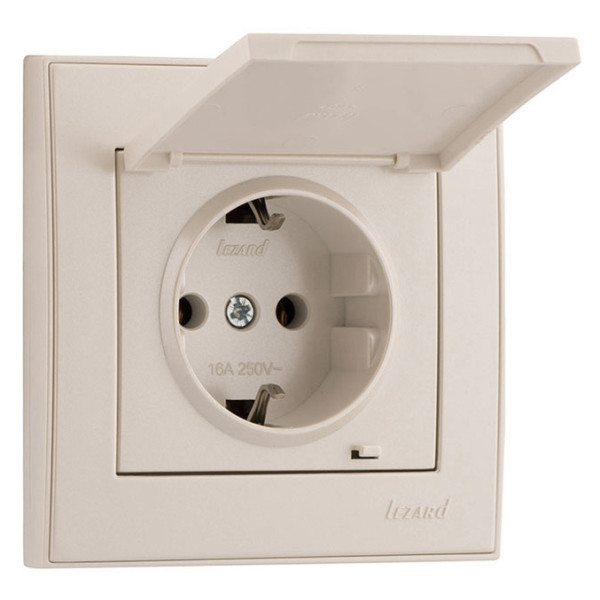 Розетка Lezard Rain (703-0388-123B) с крышкой с з/к ПБТ (кремовая) - фото №3