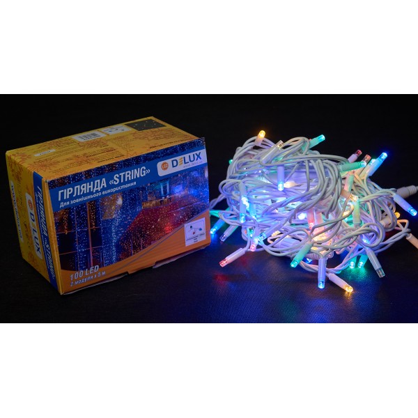 Вулична різнокольорова LED гірлянда Delux EN STRING 100LED (90012974) 10м (2х5м) 20 миготливих діодів IP44 білий шнур - фото №2