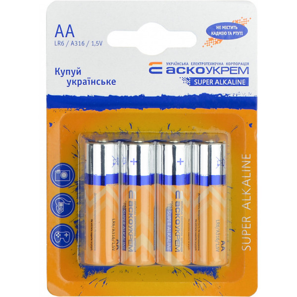 Батарейка лужна Аско-Укрем AА.LR6.BL4 (блістер 4шт)