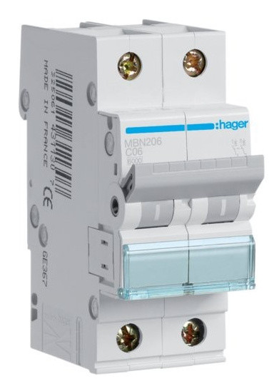 Автоматичний вимикач Hager MBN206 6кА B 6A 2P
