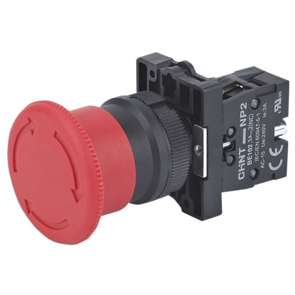 Кнопка пластиковая Грибок Chint NP2-ES542 1NC Ø40мм с фиксацией красная IP40 (574120)