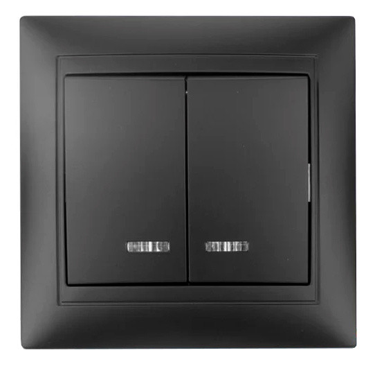 Двокнопковий вимикач Elcor Emily 9215 (211636) з підсвічуванням (чорний)