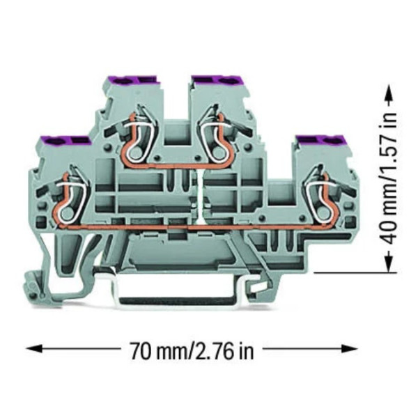 Двухуровневая проходная L клемма Wago 870-508 (серая) - фото №1