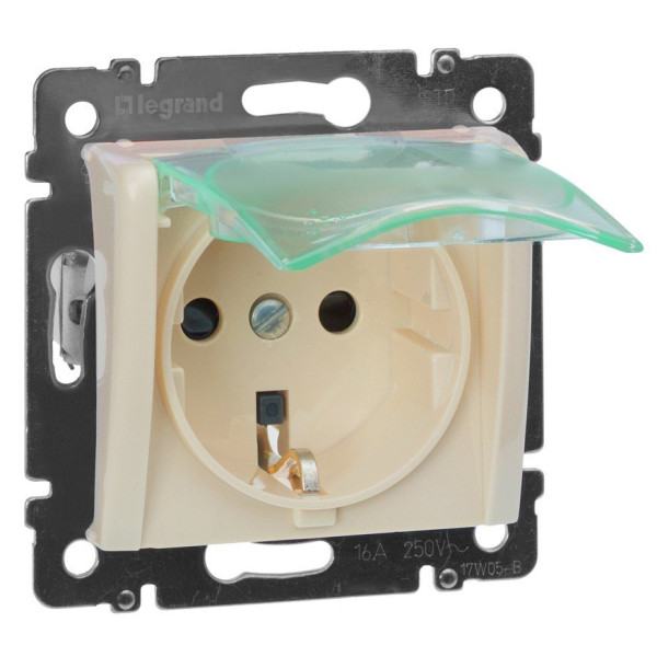 Механизм розетки с з/к и крышкой Valena IP44 слоновая кость