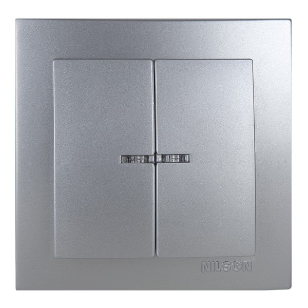 Выключатель Nilson Touran серебро 2кл с подсветкой ( 24131004 )