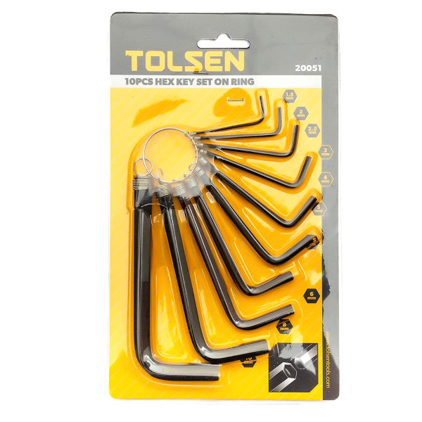 Набор Г-образных шестигранных ключей на кольце Tolsen (20051) (1,5-10мм) (10шт) - фото №1
