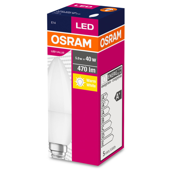 Светодиодная лампа свечка Osram 4052899326453 VALUE B40 5Вт 470Лм 2700K E14 - фото №1