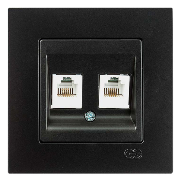 Розетка двойная телефонная (2xRJ-11) Gunsan Eqona черная metallic