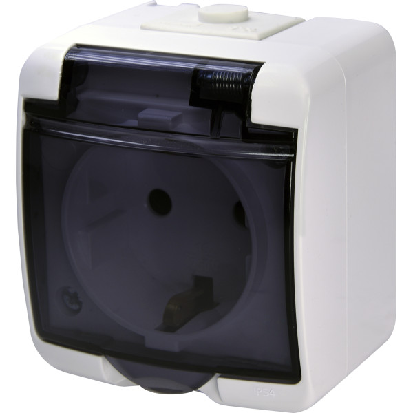 Розетка одноместная Eti Hermetics RHE-1sd с з/к IP54 белая/прозрачная крышка (4668016)
