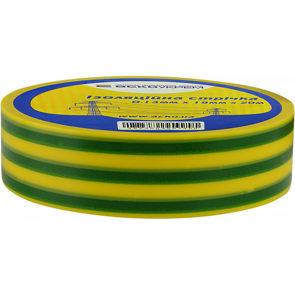 Ізоляційна стрічка Аско-Укрем 0,13x19мм/20м жовто-зелена (A0150020009) - фото №3