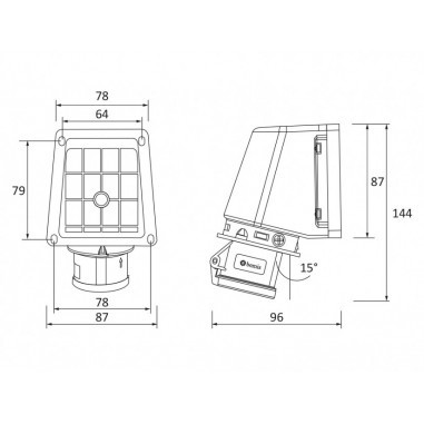 Настінний роз'єм Bemis BC1-1403-2535 220В 3х16A 90° поліамід IP44 (6.2.1.159068) - фото №1