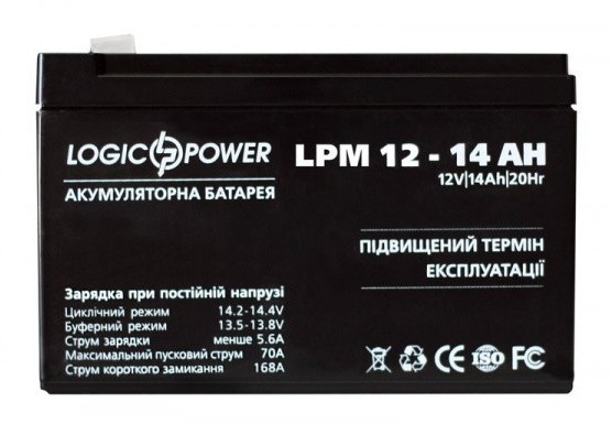 Акумулятор LogicPower AGM LPM 12-14 AH 12В - фото №1
