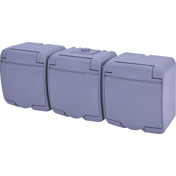 Розетка трехместная Eti Hermetics RHE-3s-SR с з/к IP54 серая (4668074)