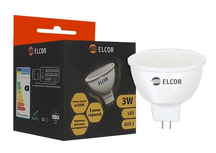 Светодиодная лампа Elcor 534325 GU5.3 MR16 3Вт 4200К - фото №1