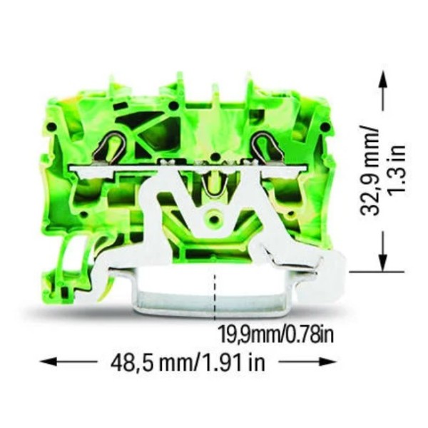 Заземляющая клемма Wago 2002-1207 Topjob S 2,5мм² (желто-зеленая) - фото №1