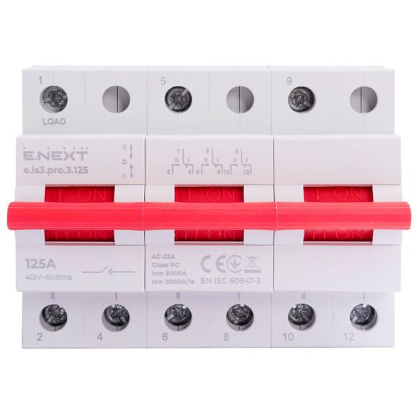 Вимикач навантаженння E.Next e.is3.pro.3.125 на три положення 3р 125А (p008031) - фото №1