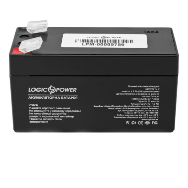 Акумулятор LogicPower AGM LPM 12-1.3 AH 12В - фото №1