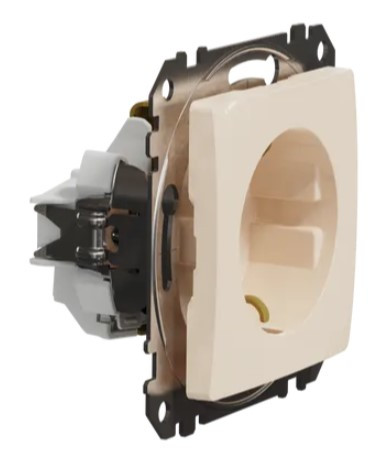 Розетка Schneider Electric Sedna Design & Elements с заземлением и шторками бежевая SDD112022 - фото №1