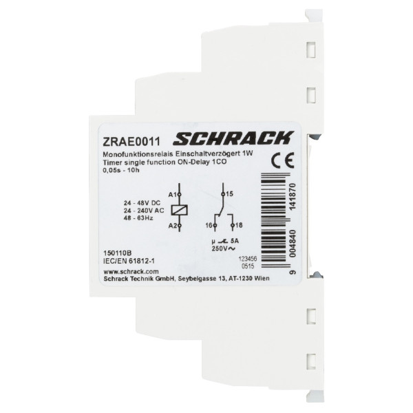 Таймер сигналізації із функцією ON-затримки Schrack ZRAE0011 Amparo 1CO 5А - фото №1