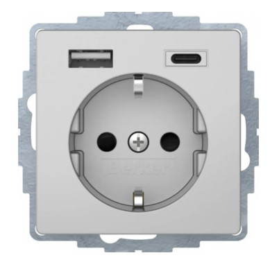 Розетка с з/к 16А/250В + 2хUSB A-С /3A Berker Q.x (алюминий)