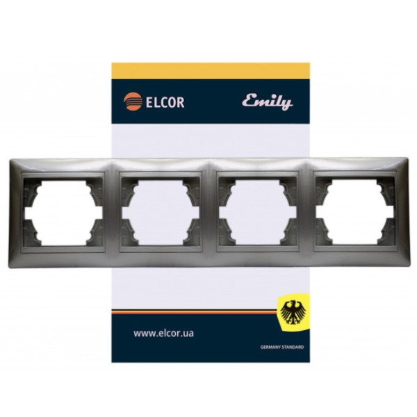 Четырехместная горизонтальная рамка Elcor Emily 9215 (211563) (серый металлик) - фото №1