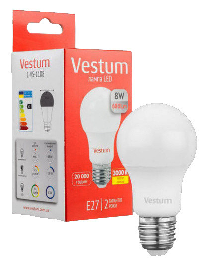 Лампа LED Vestum 8Вт 3000K E27 - фото №1