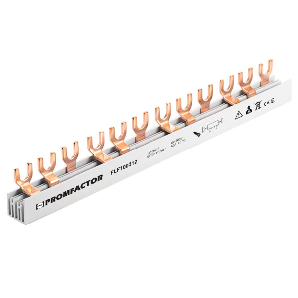 Гребінчаста шина Promfactor FLF 10мм² 100A 3P 54 модуля FORK (FLF160354)