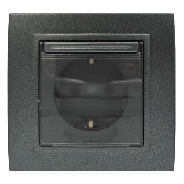 Розетка ELBI ZENA Silverline чорний металік 1-на з заземленням з кришкою без рамки ( 609-011100-218 ) - фото №1