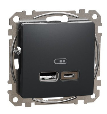 USB-розетка Schneider Electric Sedna Design & Elements A+C 2,4A чорна SDD114402