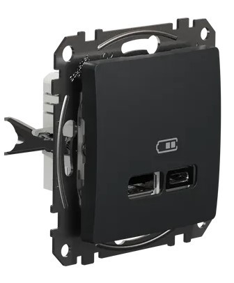 USB-розетка Schneider Electric Sedna Design & Elements A+C 2,4A чорна SDD114402 - фото №1