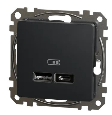 USB-розетка Schneider Electric Sedna Design & Elements A+C 2,4A чорна SDD114402 - фото №4