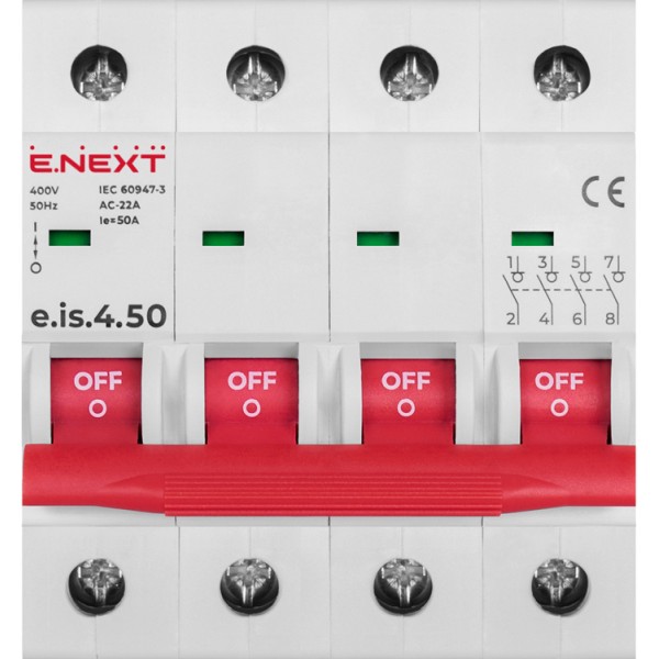 Вимикач навантаження E.Next e.is.4.50 на DIN-рейку 4р 50А (p008027) - фото №1