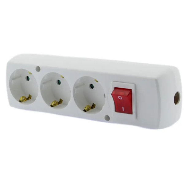 Колодка SEZ GN-370S WS BI на 3 гнезда с заземлением и выключателем - фото №1