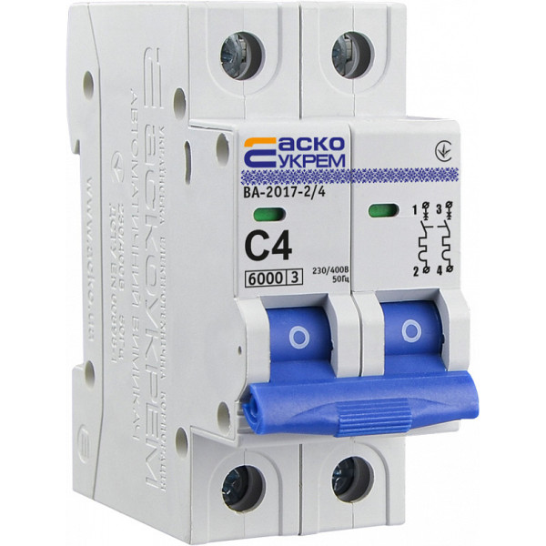Модульный автоматический выключатель Аско-Укрем ВА-2017/C 2р 4А (A0010170036)