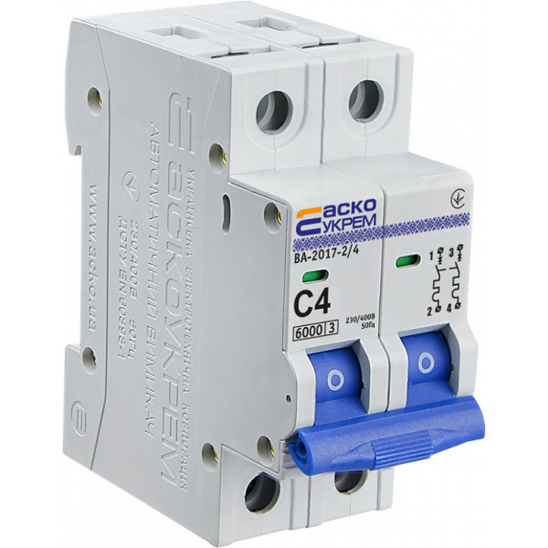 Модульный автоматический выключатель Аско-Укрем ВА-2017/C 2р 4А (A0010170036) - фото №3