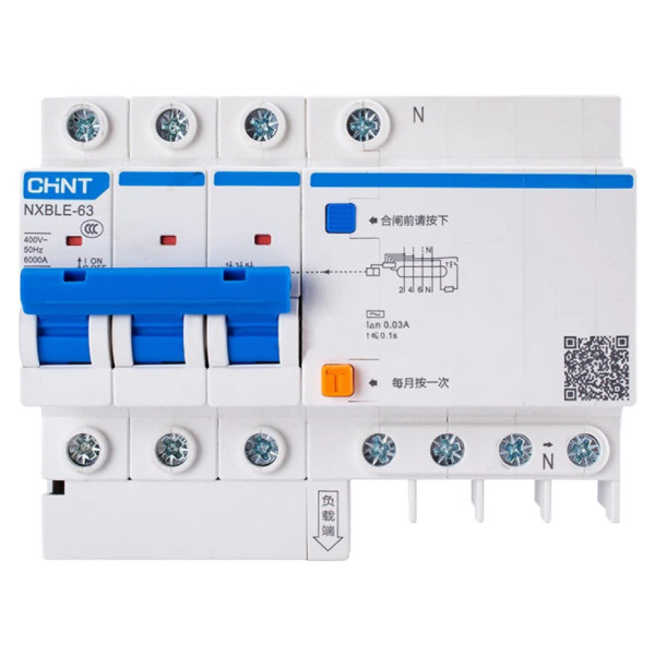 Диференційний вимикач Chint NXBLE-63 3P+N C40 30мА AC 6кА (982116)