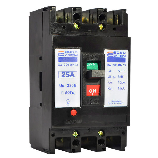 Силовой автоматический выключатель Аско-Укрем ВА-2004N/63 3р 25А (A0010040061)