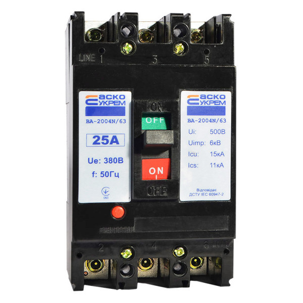 Силовой автоматический выключатель Аско-Укрем ВА-2004N/63 3р 25А (A0010040061) - фото №1