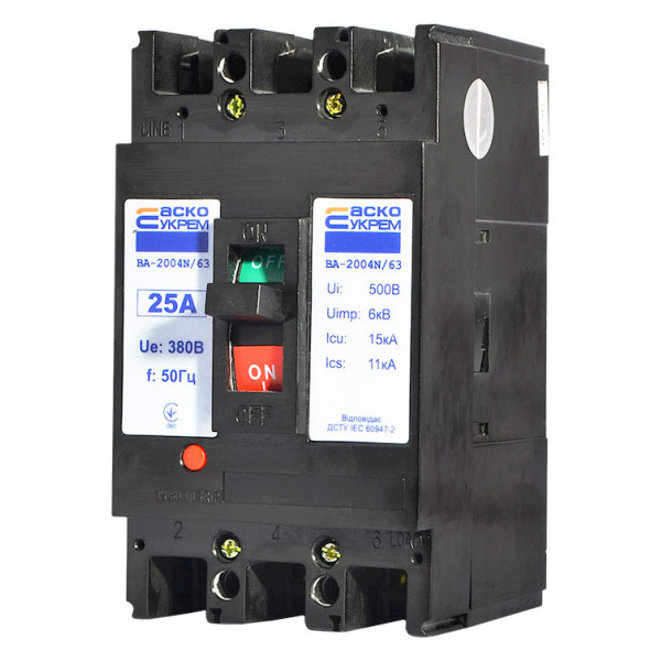 Силовой автоматический выключатель Аско-Укрем ВА-2004N/63 3р 25А (A0010040061) - фото №2