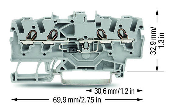 Клемма Wago 2002-1411/1000-411 с диодом 1N4007 (серая) - фото №1