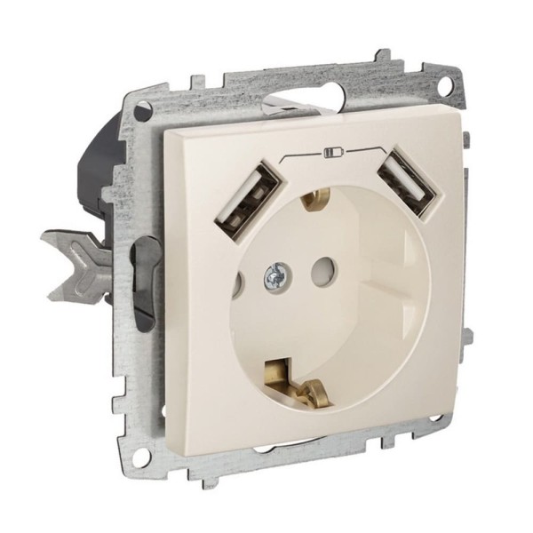 Розетка ZENA ELBI кремова 1-на з заземленням + 2USB без рамки ( 609-010300-317 )