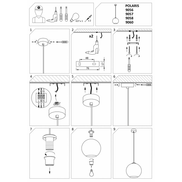 Підвісний світильник, люстра Nowodvorski 39057 Polaris E27 1x60W IP20 Золотий - фото №4