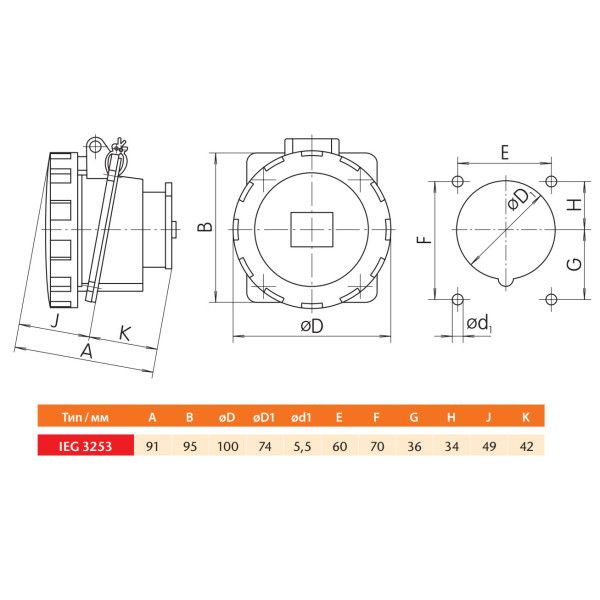 Вбудований силовий роз'єм Sez IEG3253 - фото №1