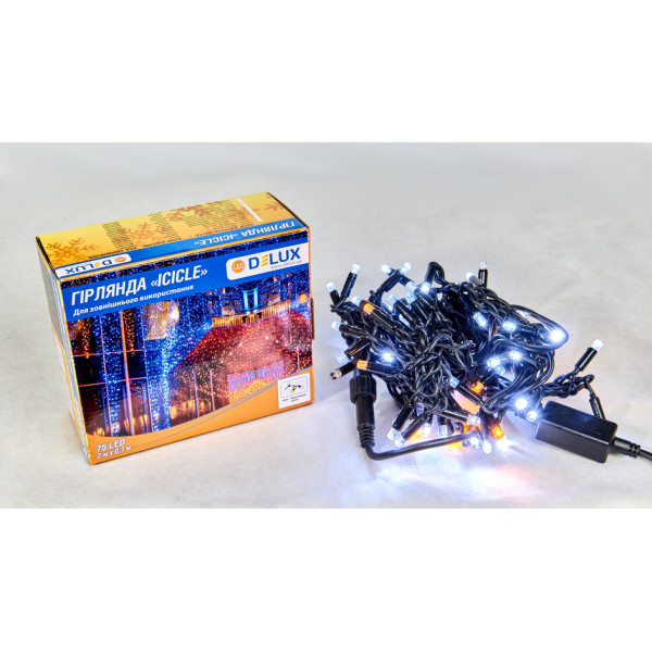Вулична LED гірлянда Delux EN ICICLE 75LED (90015182) 2x0,7м 18 миготливих жовтих діодів IP44 чорний шнур - фото №2