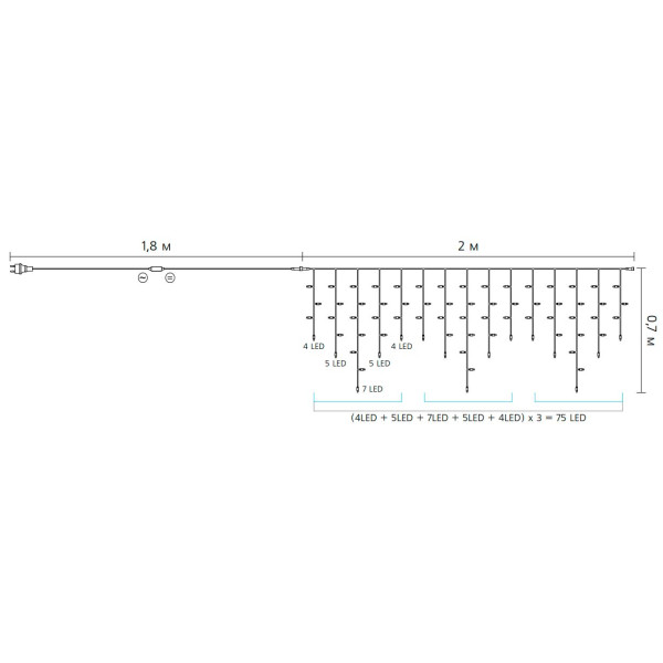 Вулична LED гірлянда Delux EN ICICLE 75LED (90015182) 2x0,7м 18 миготливих жовтих діодів IP44 чорний шнур - фото №3