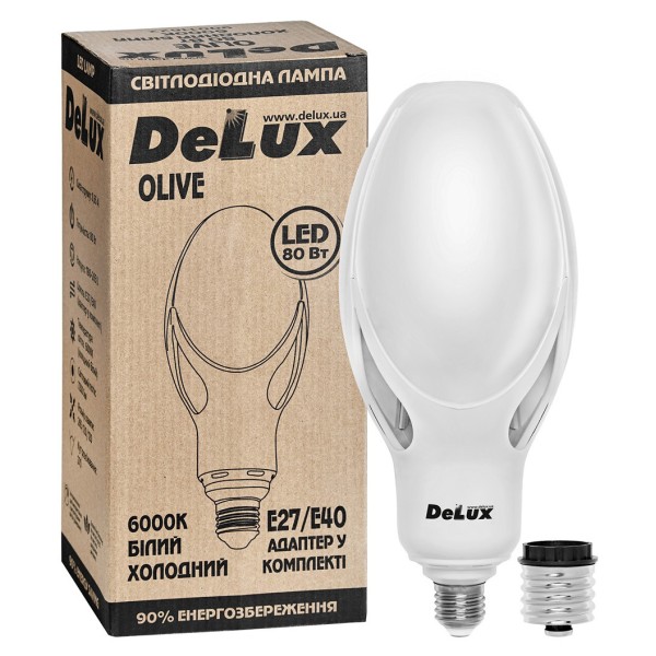 Світлодіодна лампа DELUX OLIVE 80Вт E27/Е40 6000K (адаптер у комплекті) - фото №1
