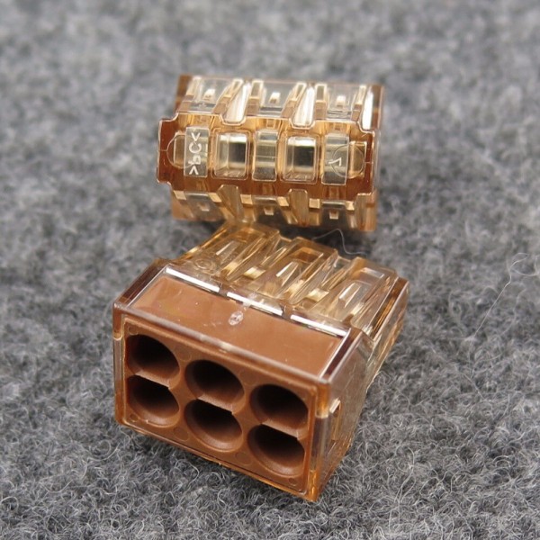 Клемма для распределительных коробок WAGO на 6 проводов 773-606 коричневая - фото №1