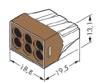 Клемма для распределительных коробок WAGO на 6 проводов 773-606 коричневая - фото №2