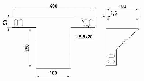 Вертикальный Т-отвод E.Next AG10-5A 100х50мм - фото №1